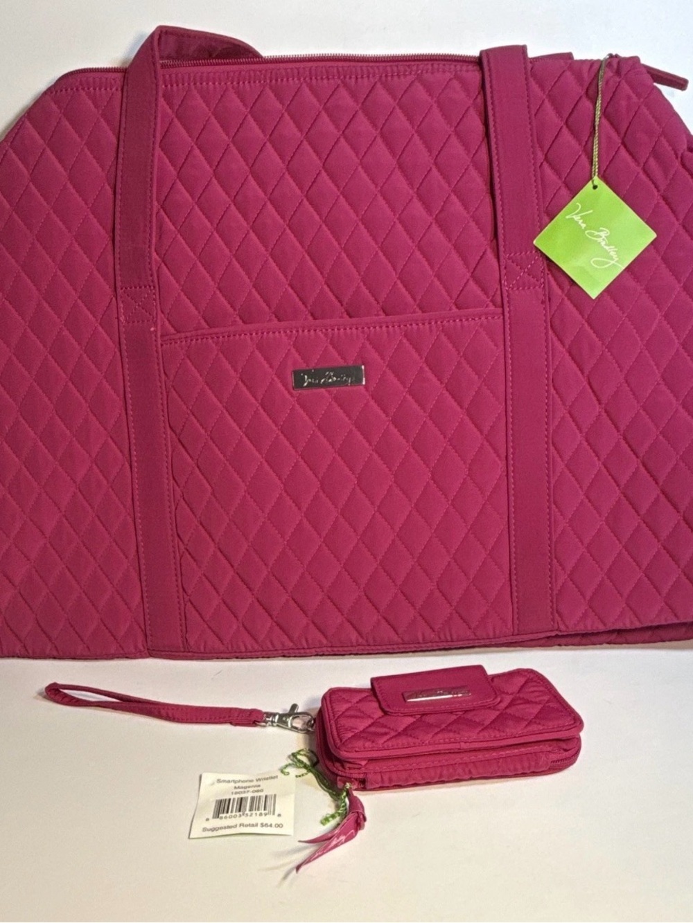 Vera Bradley Hot Pink Quilted Tote with Matching Wristlet
